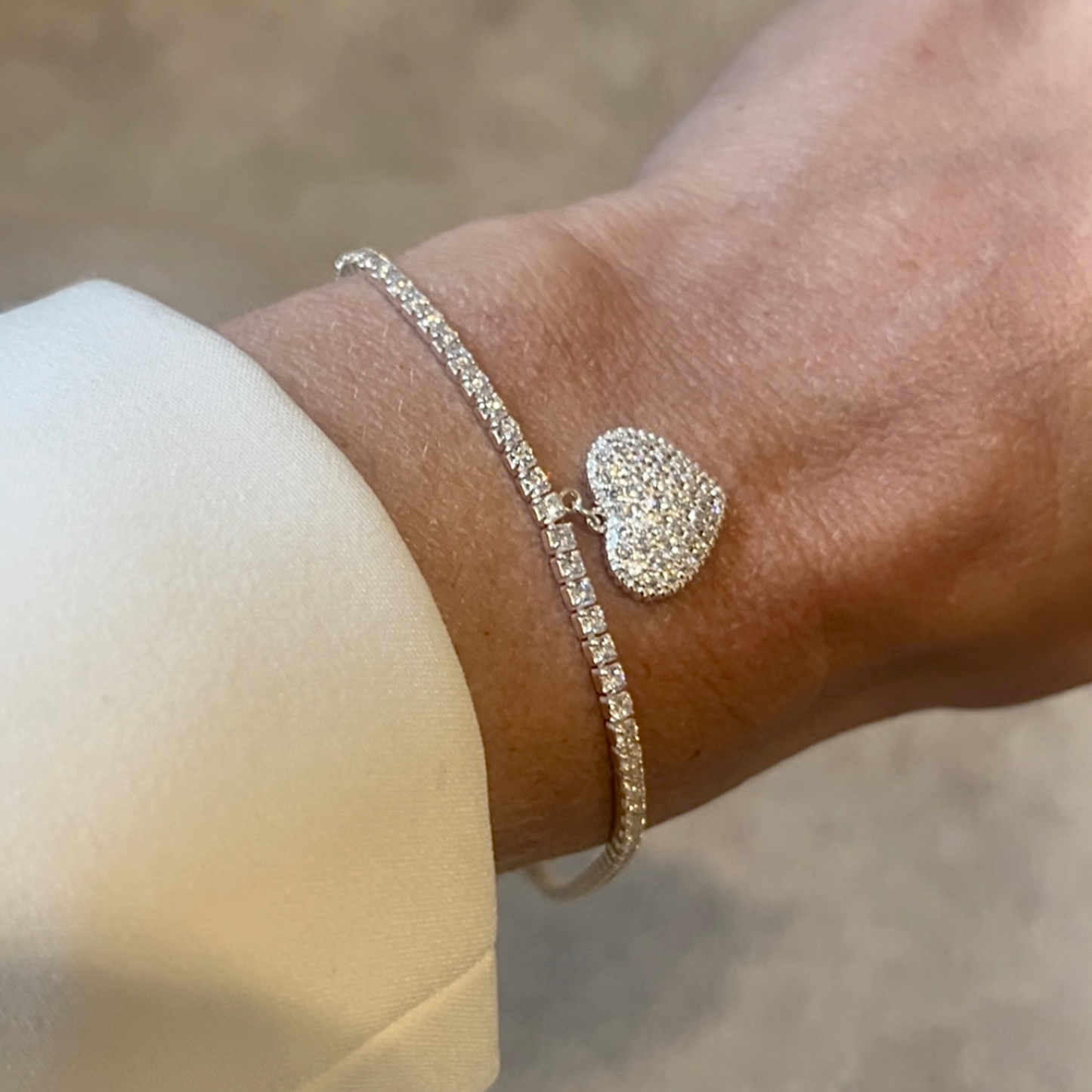 Tennis Bracelet With Cubic Zirconia Heart