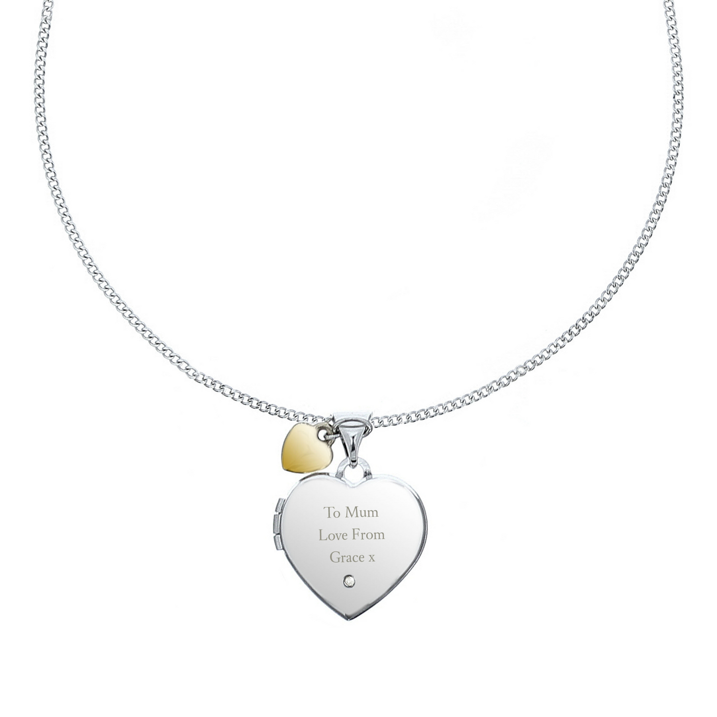 Personalised Heart Locket Necklace with 9ct Gold Charm and Diamond
