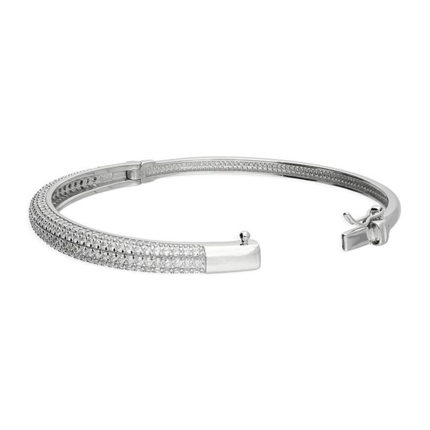 Sterling Silver Paved Hinged Bangle Cubic Zirconia