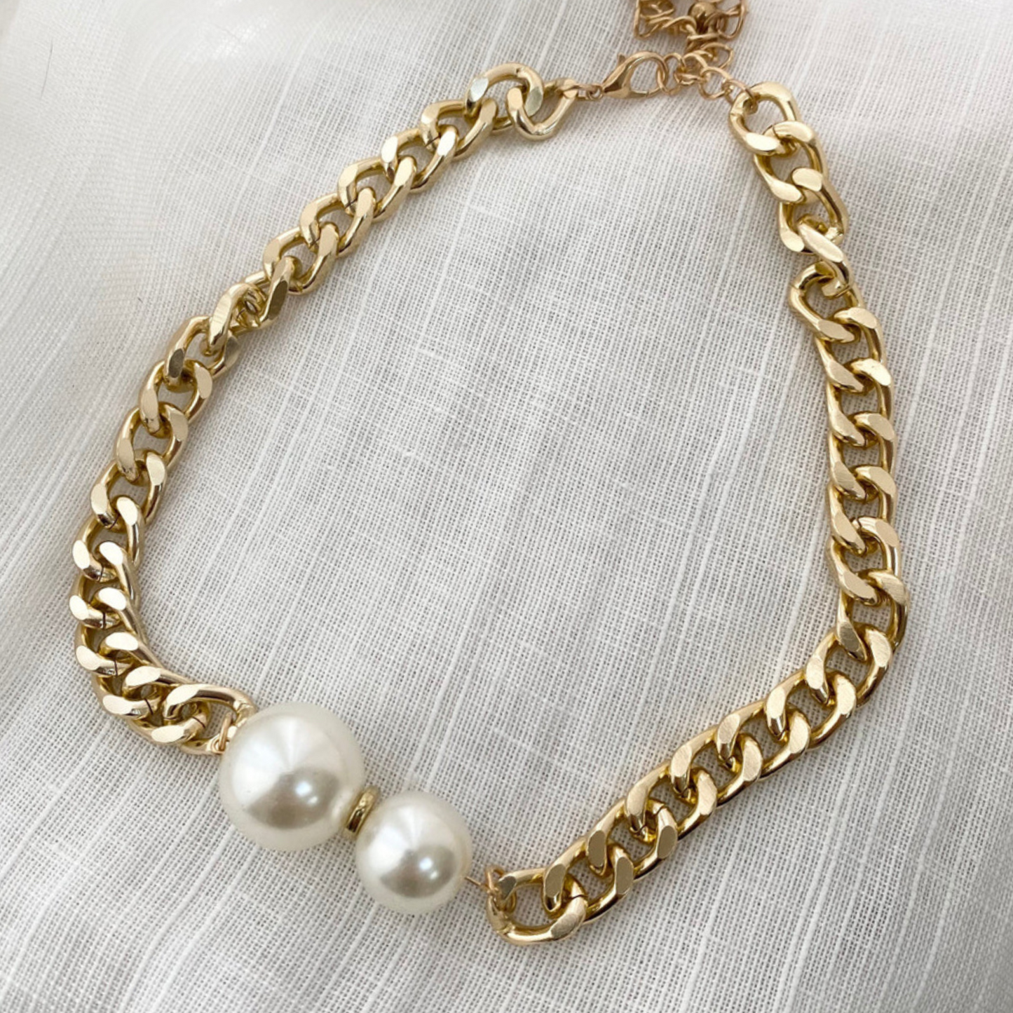 Gold and Pearl Chunky Choker Necklace