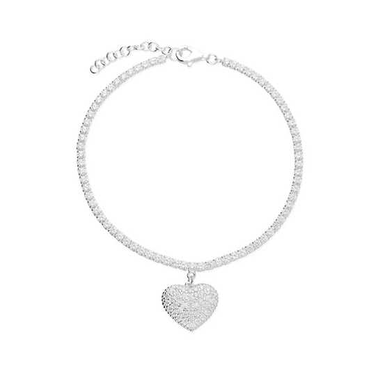 CZ Lovely Heart Tennis Bracelet Sterling Silver
