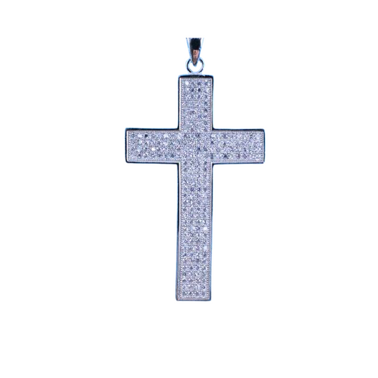 Sterling Silver CZ Cross Necklace - Large