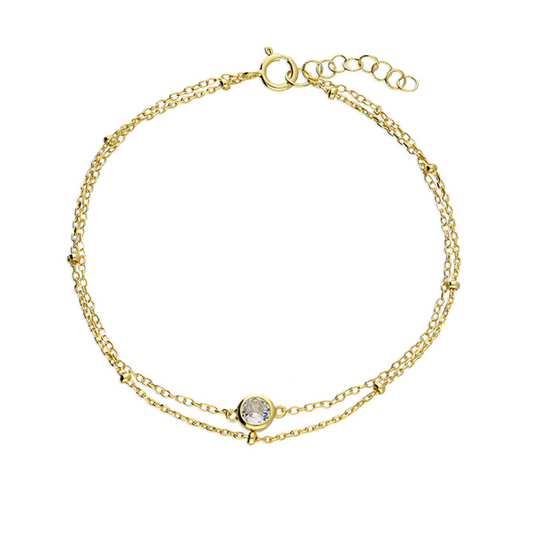 Dainty Double Chain Bracelet 14ct Yellow Gold Plate