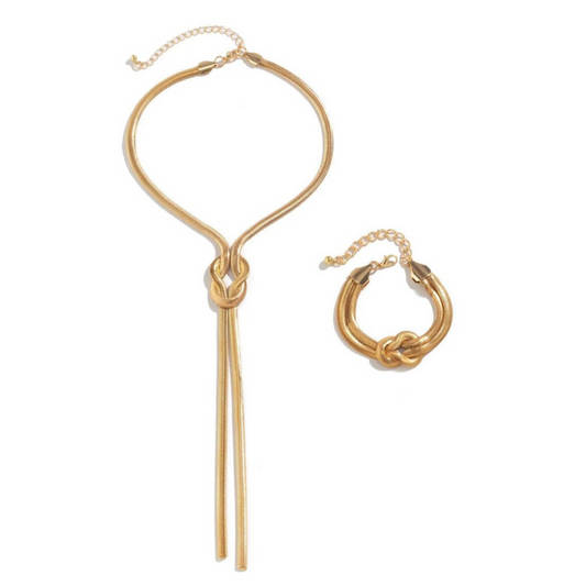 Gold Snake Knot Necklace & Bracelet Set
