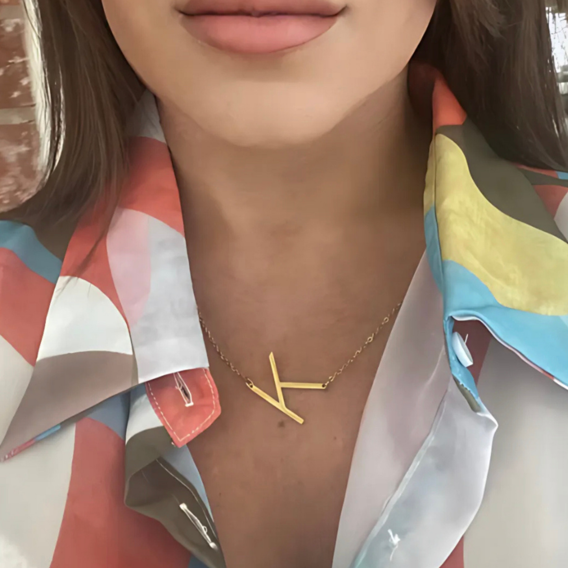 Sideways Initial Necklace Gold