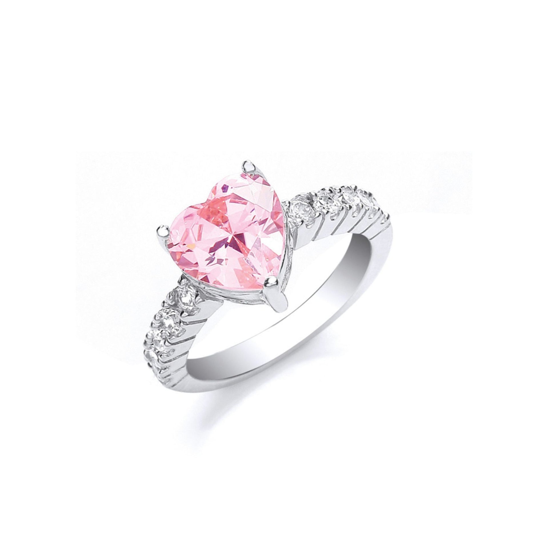 silver pink heart ring