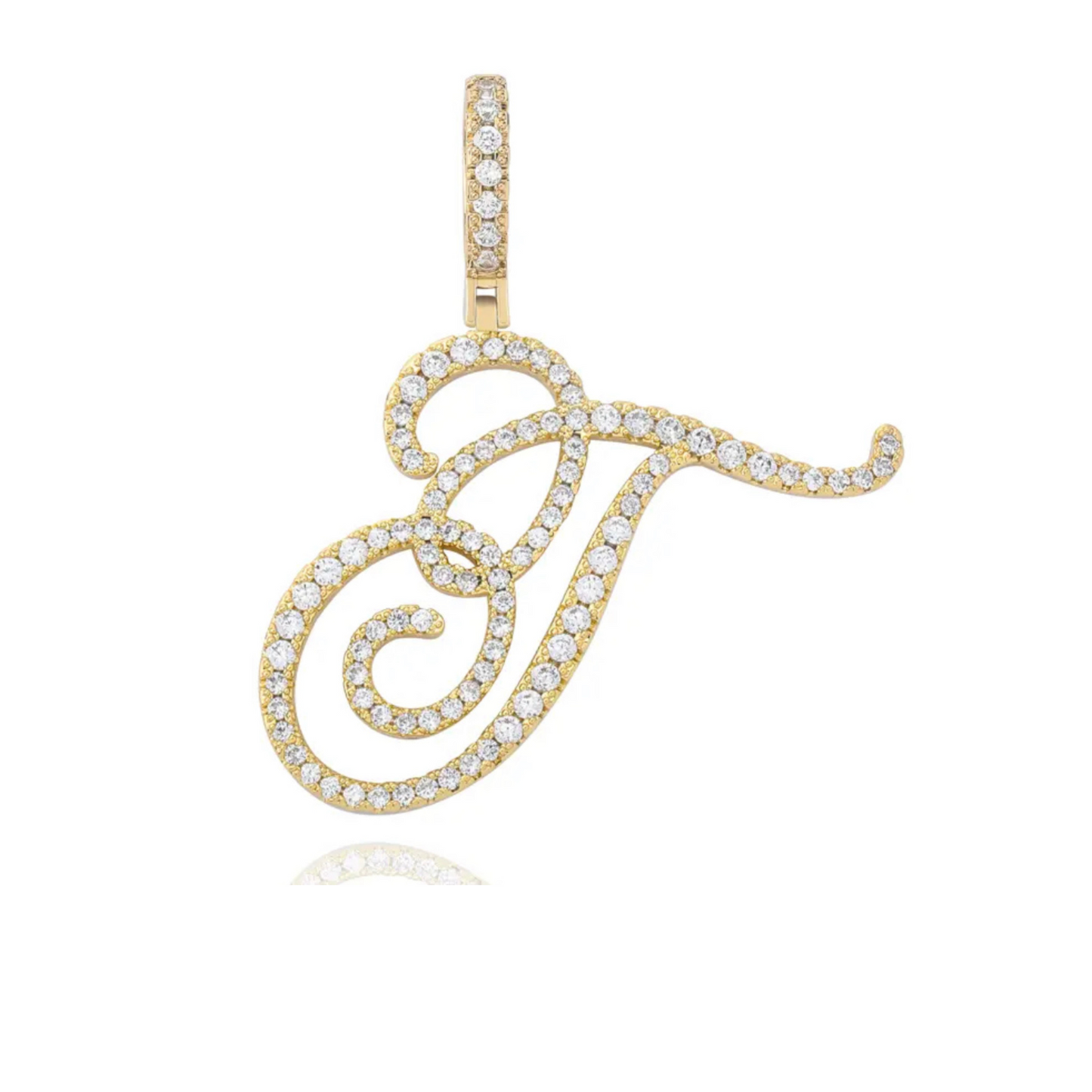 iced initial necklace gold