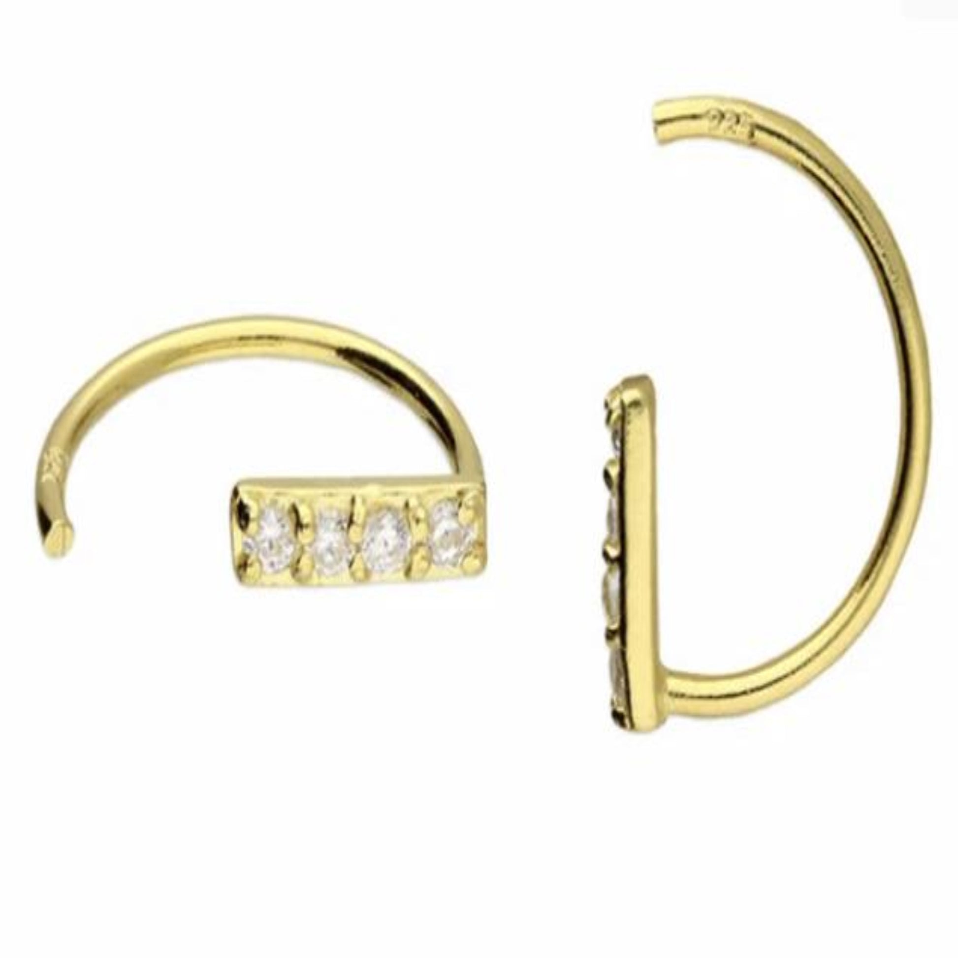 gold pull through hoop earrings