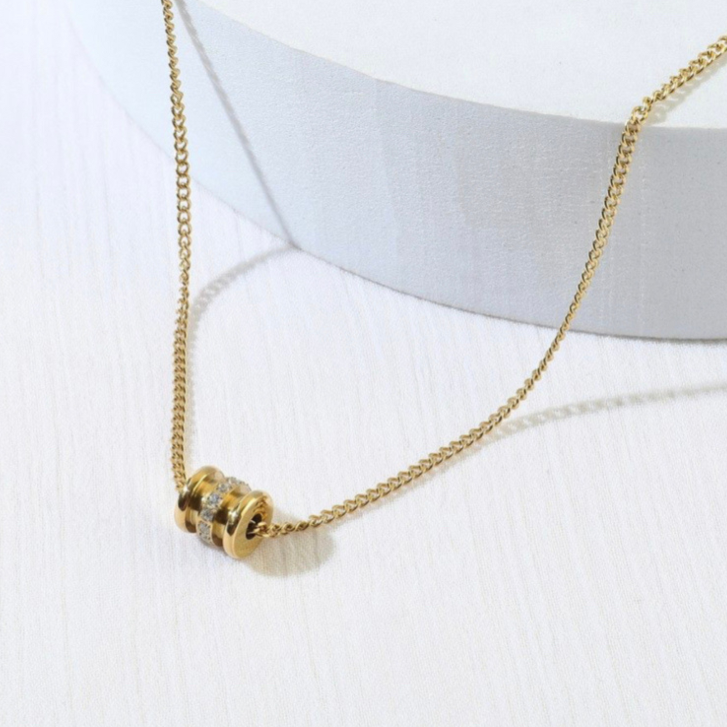 Gold Barrel Necklace Stainless Steel